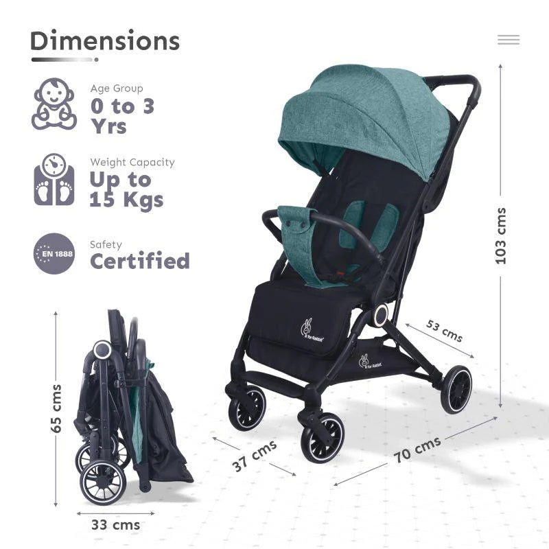 R For Rabbit Baby Stroller - Pocket Air - Green & Balck